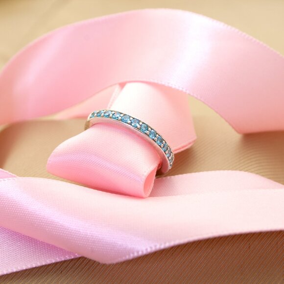 Sky Blue Sparkly CZ 925 Sterling Silver Band Ring, Stacking Band Ring, Size 5.5 - Picture 7 of 9